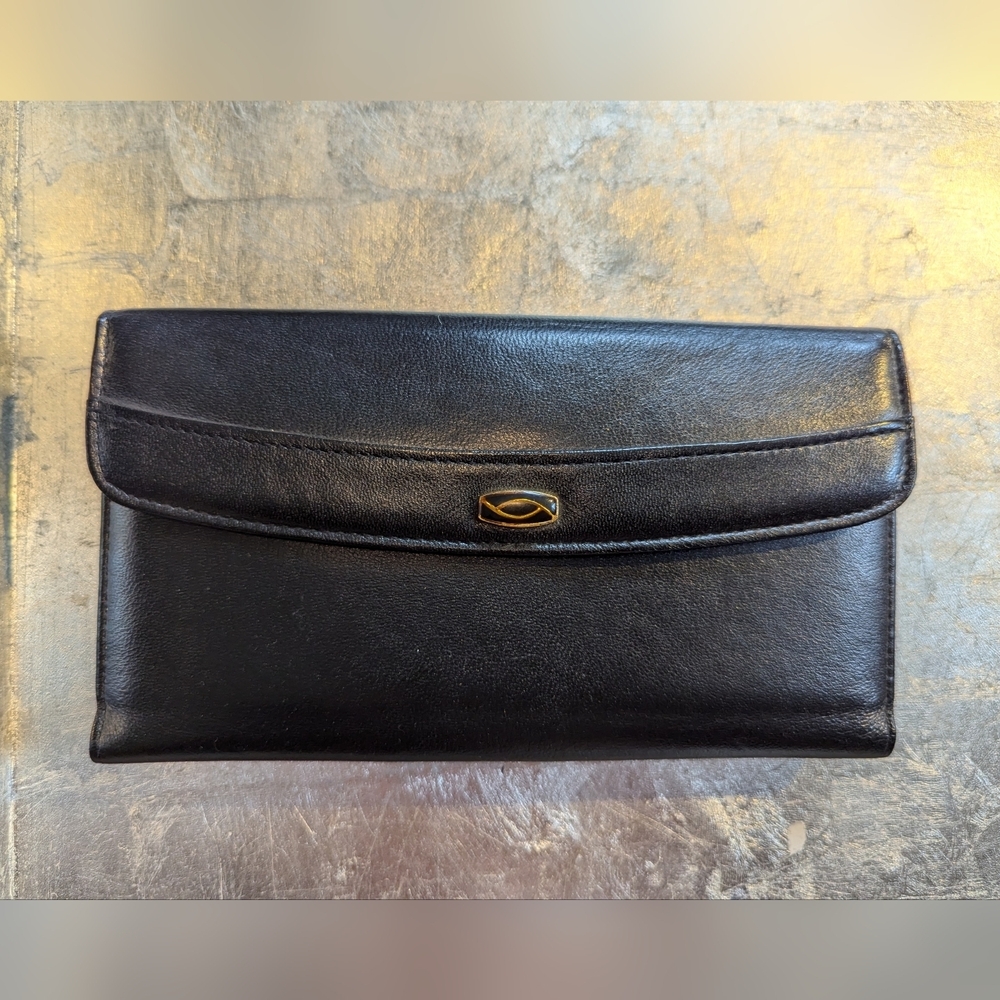 🖤 Buxton Black Leather Clutch Organizer Snap Purse Zippers Credit Card